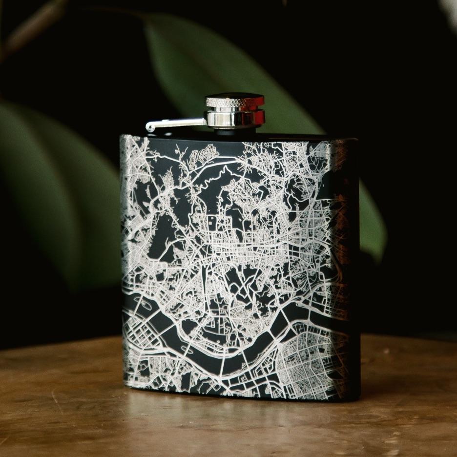 California Map Hip Flask in Matte Black