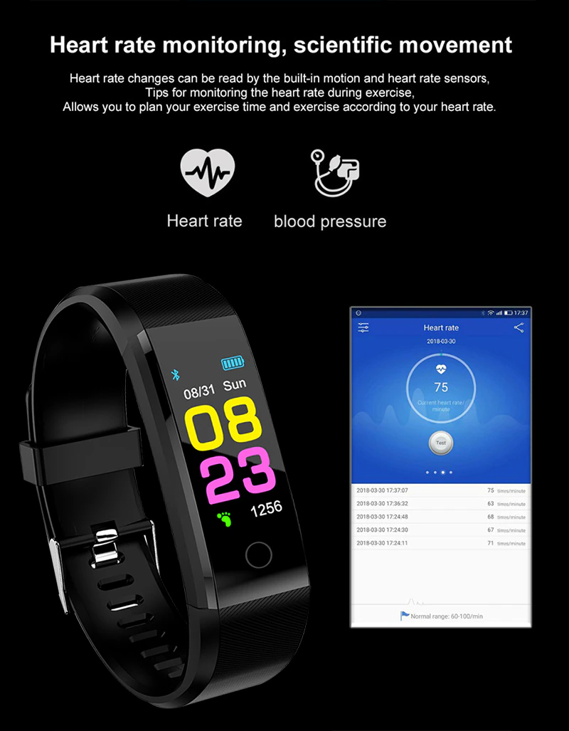 Fitness Smart Watch – Heart Rate, Blood Oxygen & BP Monitor