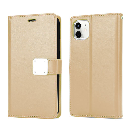 Multi Pockets Folio Flip Leather Wallet Case with Strap for iPhone 12