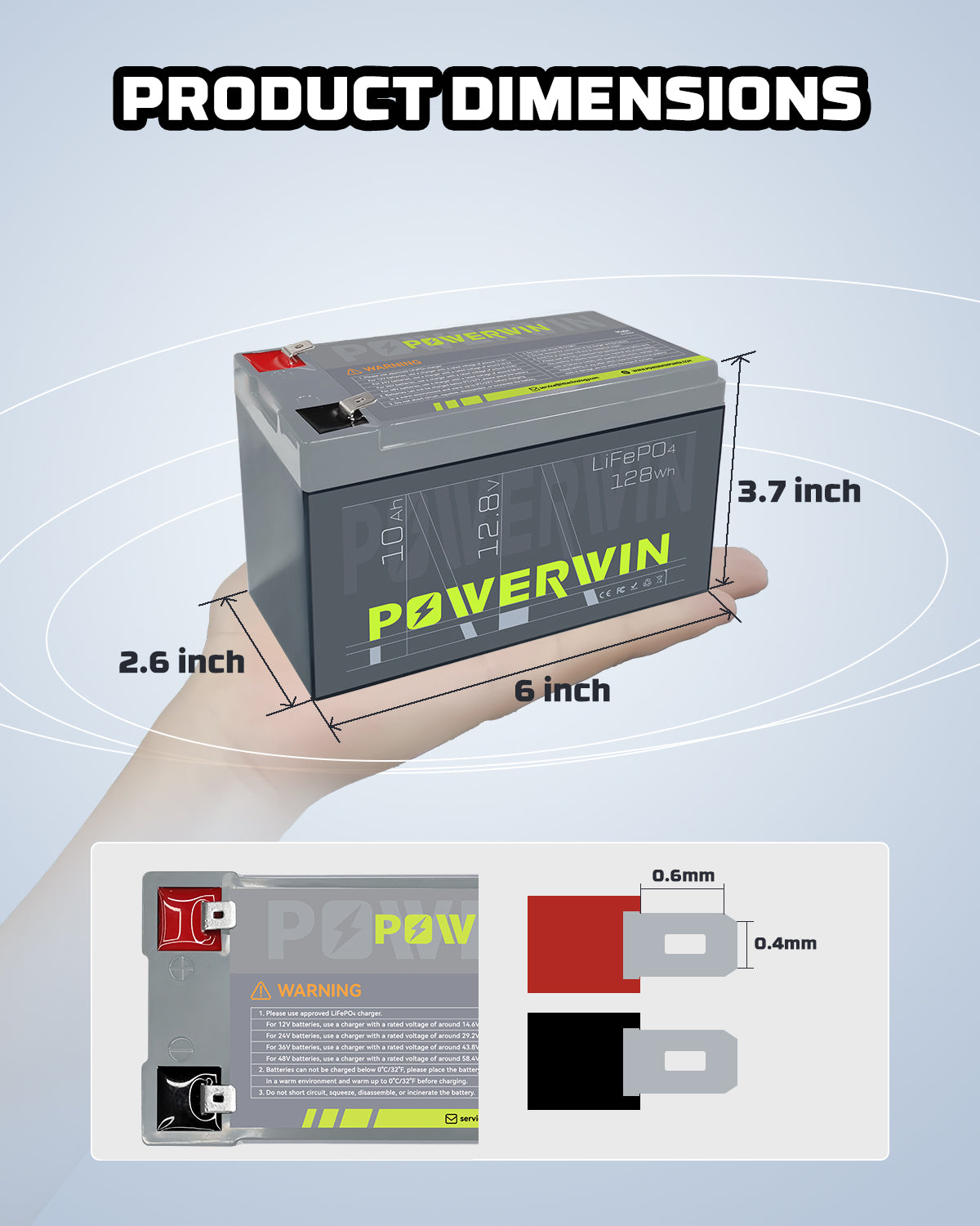 POWERWIN 12.8V 10Ah 128Wh LiFePO4 Battery