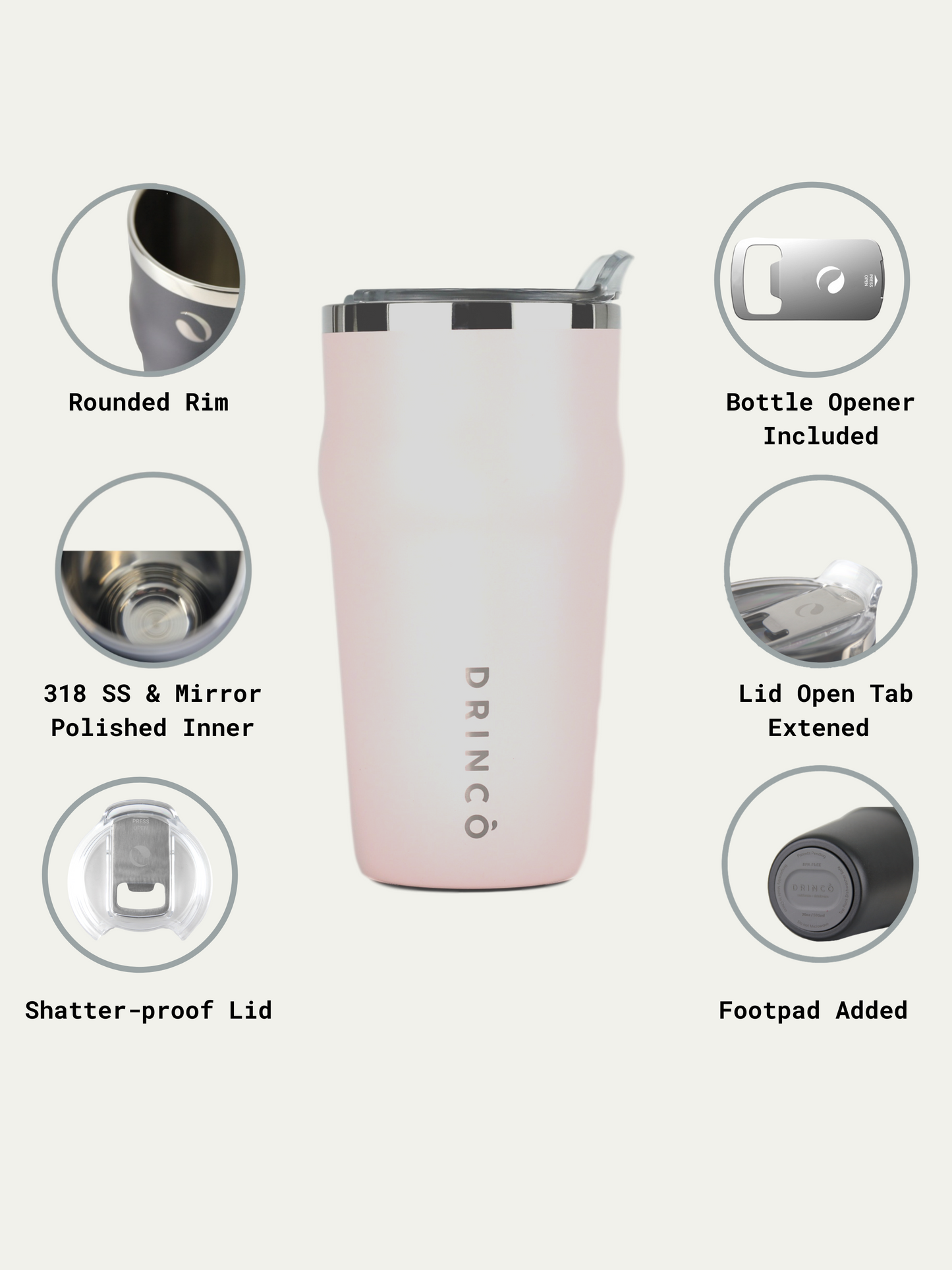 Insulated Tumbler Beer Mug-Bottle Opener THOR-(Pale Pink)