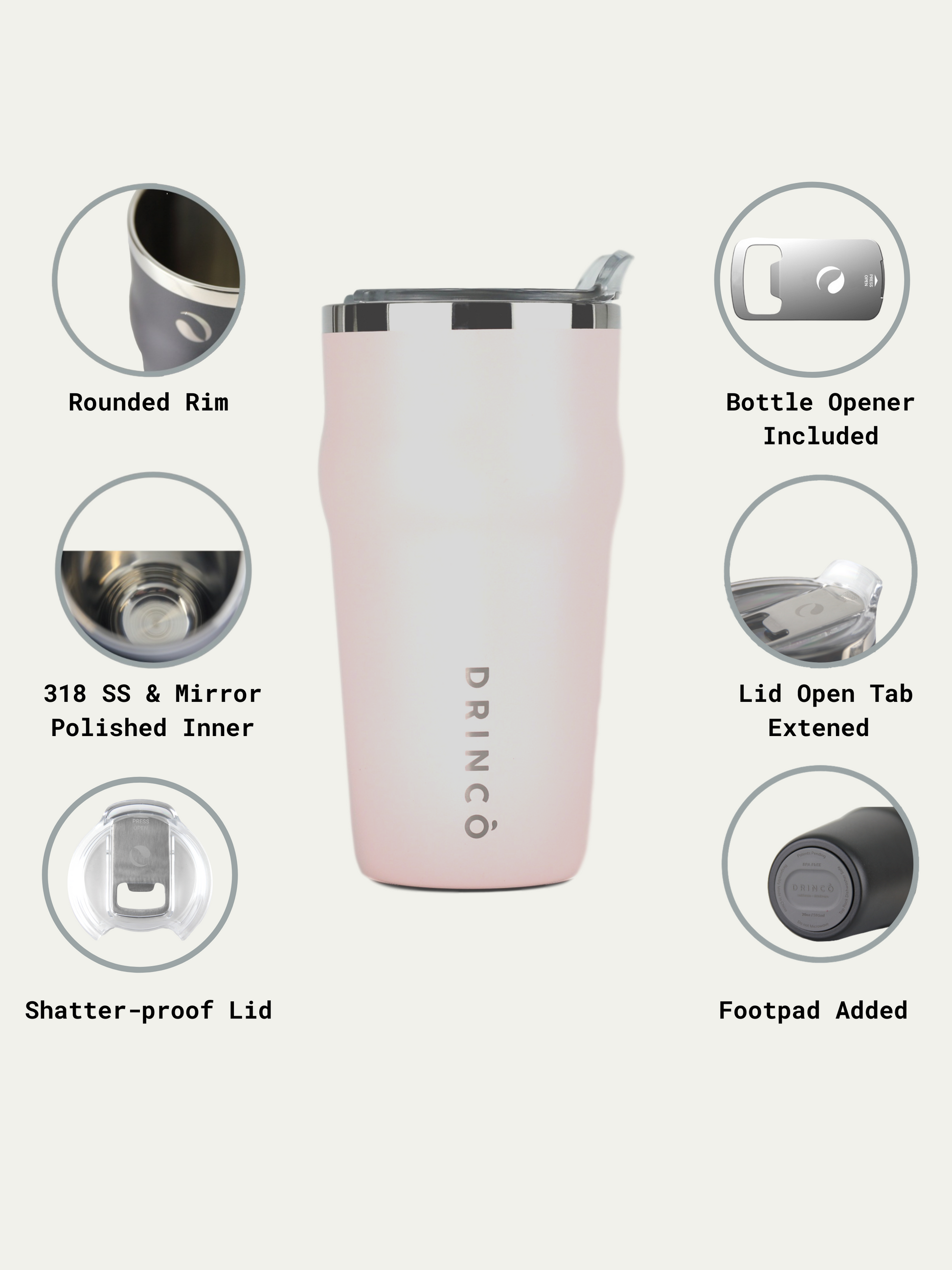 Insulated Tumbler Beer Mug-Bottle Opener THOR-(Pale Pink)